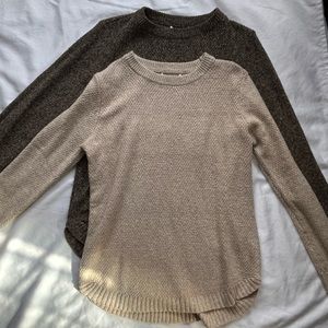 Elegant Women's Crew Neck Sweater Set - Beige and Dark Brown